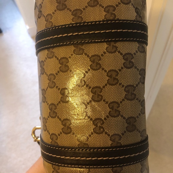 Gucci GG Duchessa Brown Beige Vinyl Plastic Boston Bag - Picture 4 of 9